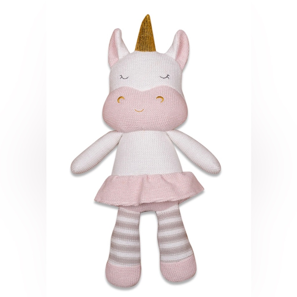 100% Cotton Unicorn Knit Plush Kenzie Baby Girl Rattle Toy Sleep Companion Lovey